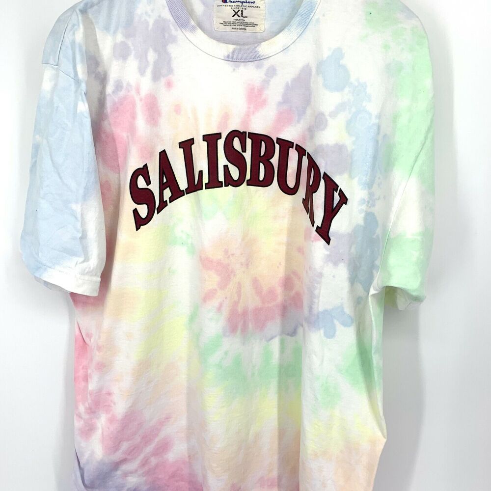 Champion Tie Dye SALISBURY Spell Out T Shirt XL Unisex